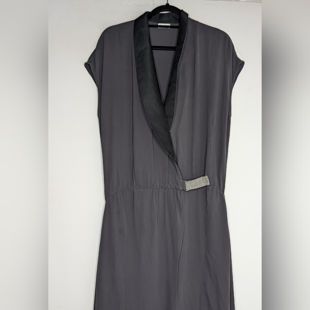 Brunello Cucinelli • Monili Silk Maxi Dress in Charcoal Size Large - Picture 2 of 7